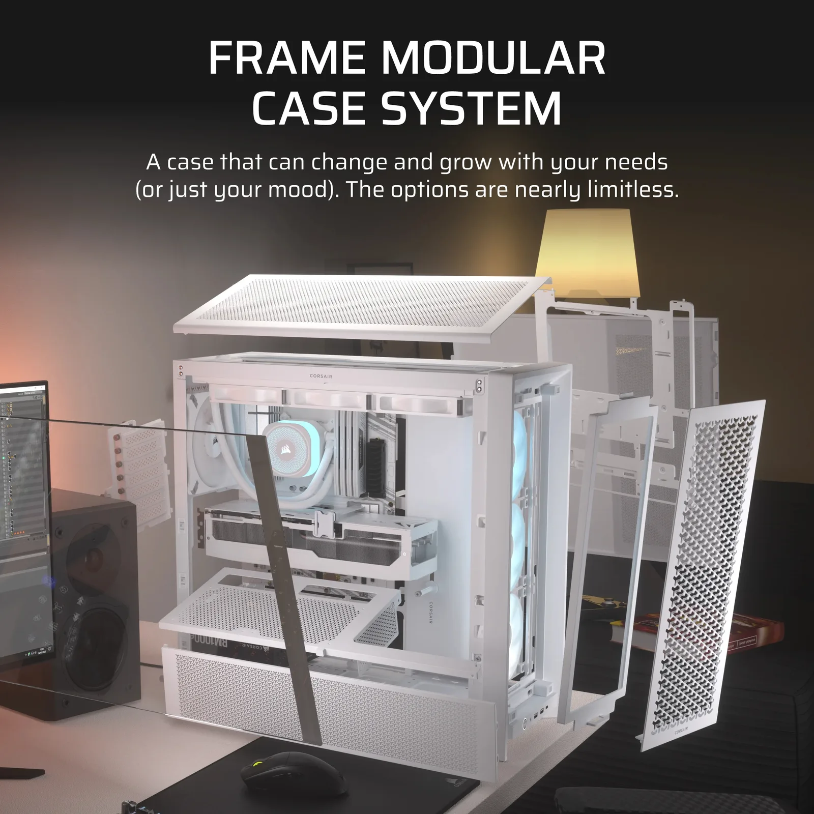 Corsair FRAME 4000D RS ARGB - Midi-Tower Gaming - E-ATX - Seitenteil mit Fenster (gehärtetes Glas) - Weiß, Ansicht 3