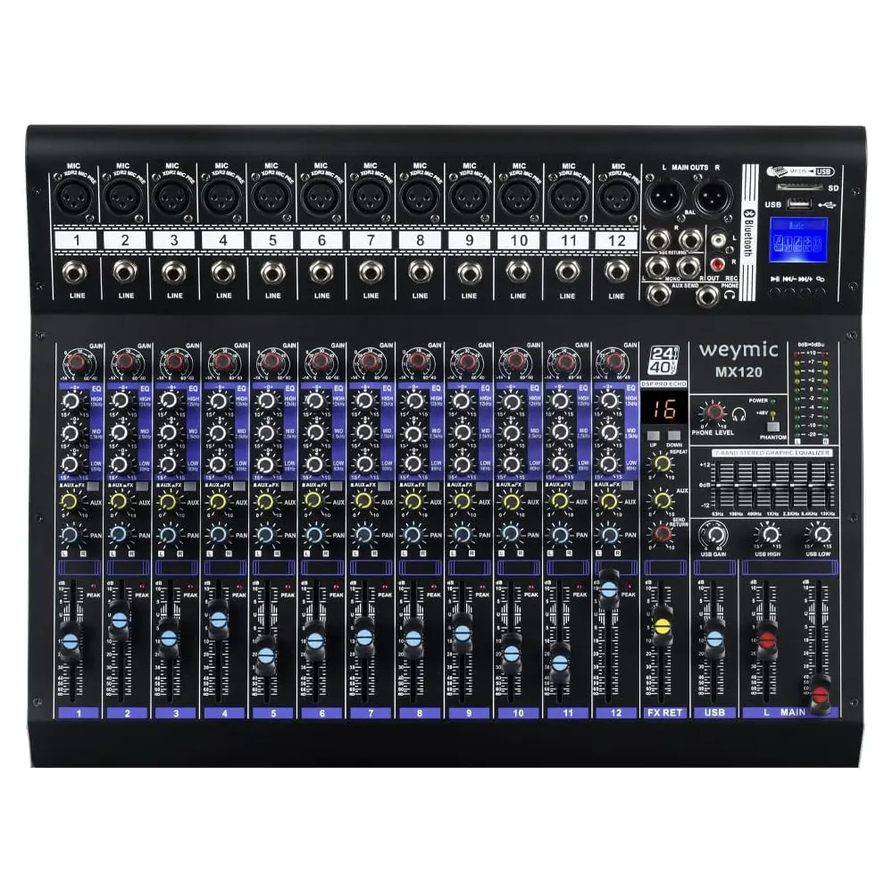 MX-120 Professional Mixer (12-Channel) for Recording DJ Stage Karaoke DSP Effector w/USB Drive