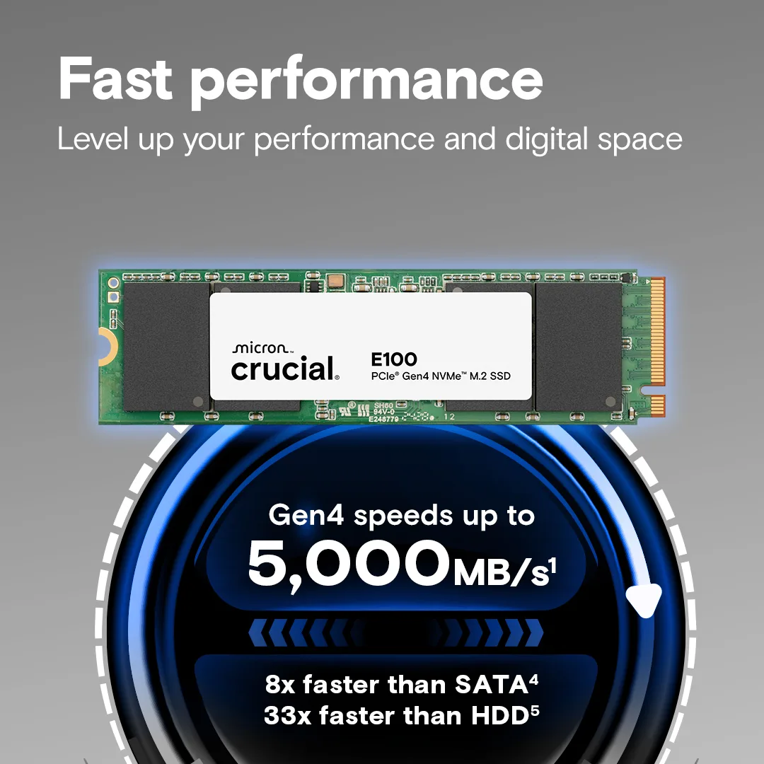 Crucial E100 - SSD - 2 TB - intern - M.2 2280 - PCIe 4.0 x4 (NVMe), Ansicht 2