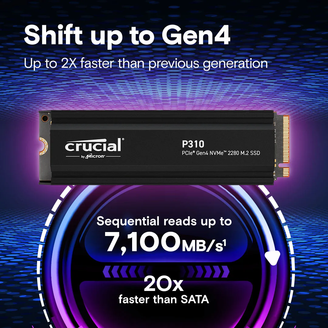Crucial P310 - SSD - 1 TB - intern - M.2 2280 - PCIe 4.0 x4 (NVMe), Ansicht 2