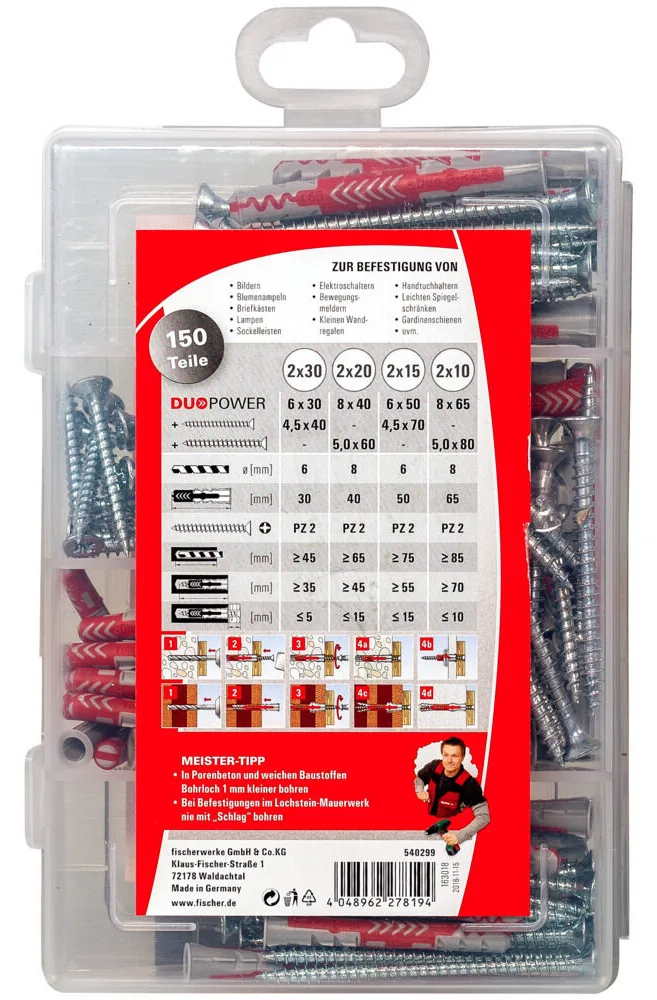 fischer 540299 - Schrauben- & Dübelsatz - Holz - 150 Stück(e) - Box, Ansicht 3