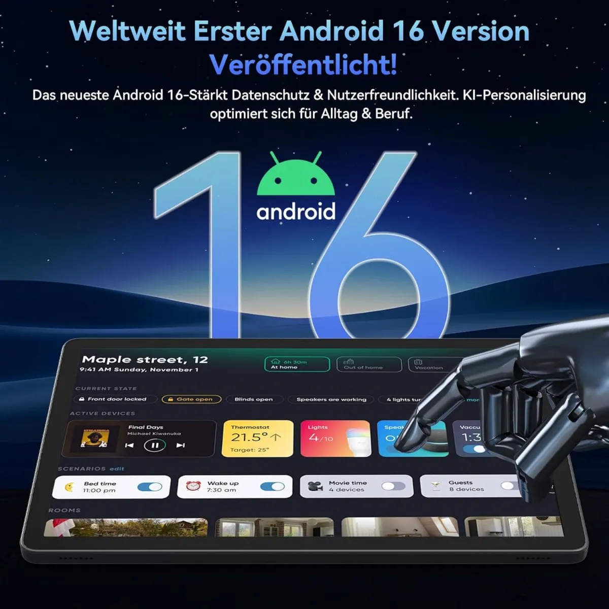 Android 16 Tablet mit Tastatur - 24GB RAM+128GB ROM, Octa Core, Gaming Tablet 11 Zoll, Widevine L1, 1920x1200 FHD+IPS, 8000mAh Akuu, Gemini AI, 13MP+5MP KI Kamera, Face ID, 5G WiFi, 3.5mm Jack — Bild 2