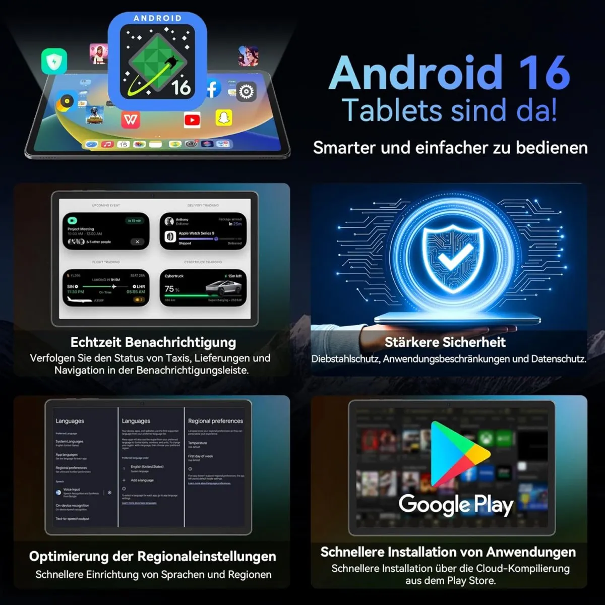 Android 16 Tablet mit Tastatur - 24GB RAM+128GB ROM, Octa Core, Gaming Tablet 11 Zoll, Widevine L1, 1920x1200 FHD+IPS, 8000mAh Akuu, Gemini AI, 13MP+5MP KI Kamera, Face ID, 5G WiFi, 3.5mm Jack — Bild 3