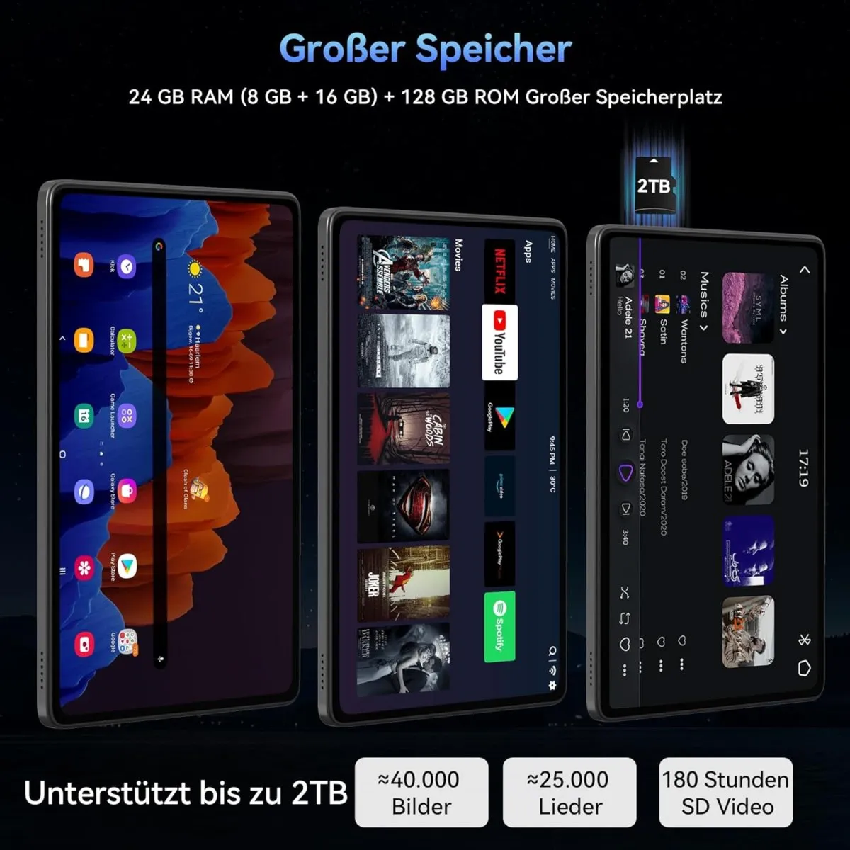 Android 16 Tablet mit Tastatur - 24GB RAM+128GB ROM, Octa Core, Gaming Tablet 11 Zoll, Widevine L1, 1920x1200 FHD+IPS, 8000mAh Akuu, Gemini AI, 13MP+5MP KI Kamera, Face ID, 5G WiFi, 3.5mm Jack — Bild 5