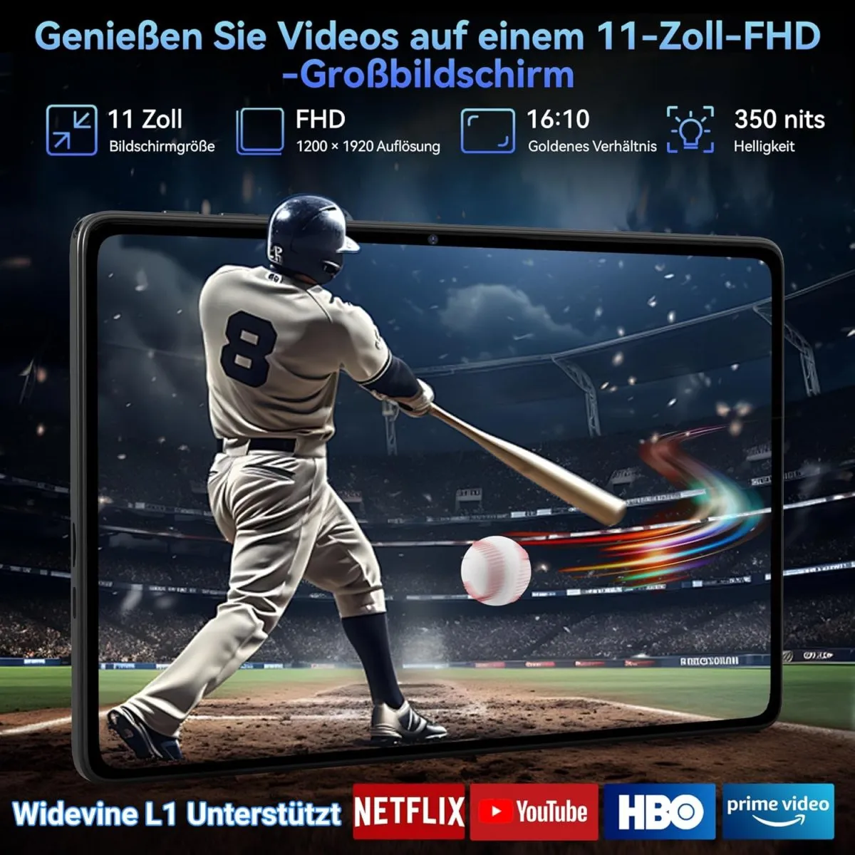 Android 16 Tablet mit Tastatur - 24GB RAM+128GB ROM, Octa Core, Gaming Tablet 11 Zoll, Widevine L1, 1920x1200 FHD+IPS, 8000mAh Akuu, Gemini AI, 13MP+5MP KI Kamera, Face ID, 5G WiFi, 3.5mm Jack — Bild 7