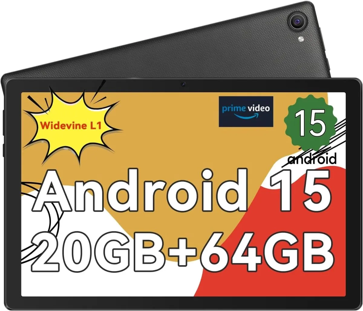 Android Tablet 10 Zoll - Android 15 Octa Core Gaming Tablet mit 20GB+64GB+1TB TF, Tablet PC mit OTG-Übertragung und Wi-Fi 6G, Widevine L1,5000mAh - Schwarz