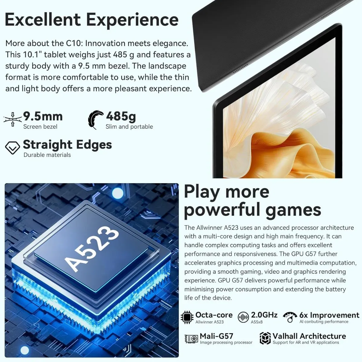 Android Tablet 10 Zoll - Android 15 Octa Core Gaming Tablet mit 20GB+64GB+1TB TF, Tablet PC mit OTG-Übertragung und Wi-Fi 6G, Widevine L1,5000mAh - Schwarz — Bild 5
