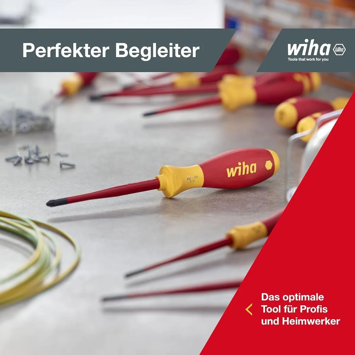 Wiha Schraubendreher Set 12-teilig, VDE geprüft, isoliert 1.000 V (41003) I Profi Schraubenzieher Set mit dünner Spitze Schlitz/Kreuz/Kreuzschlitz/Torx/Plusminus I Elektriker Werkzeug — Bild 6