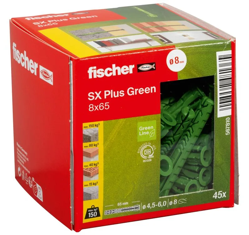 fischer 567810 - Spreizdübel - Autoklaven-Porenbeton - Mauerziegel - Beton - Gipsblock - Mauerwerk - Grün - 8 mm - 65 mm, Ansicht 4
