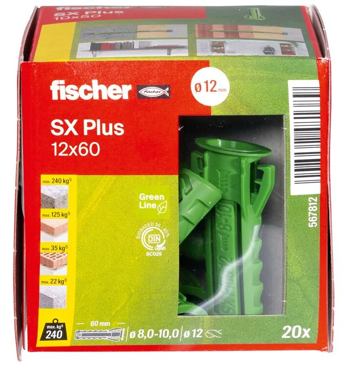 fischer 567812 - Spreizdübel - Autoklaven-Porenbeton - Mauerziegel - Beton - Gipsblock... - Grün - 1,2 cm - 60 mm, Ansicht 2