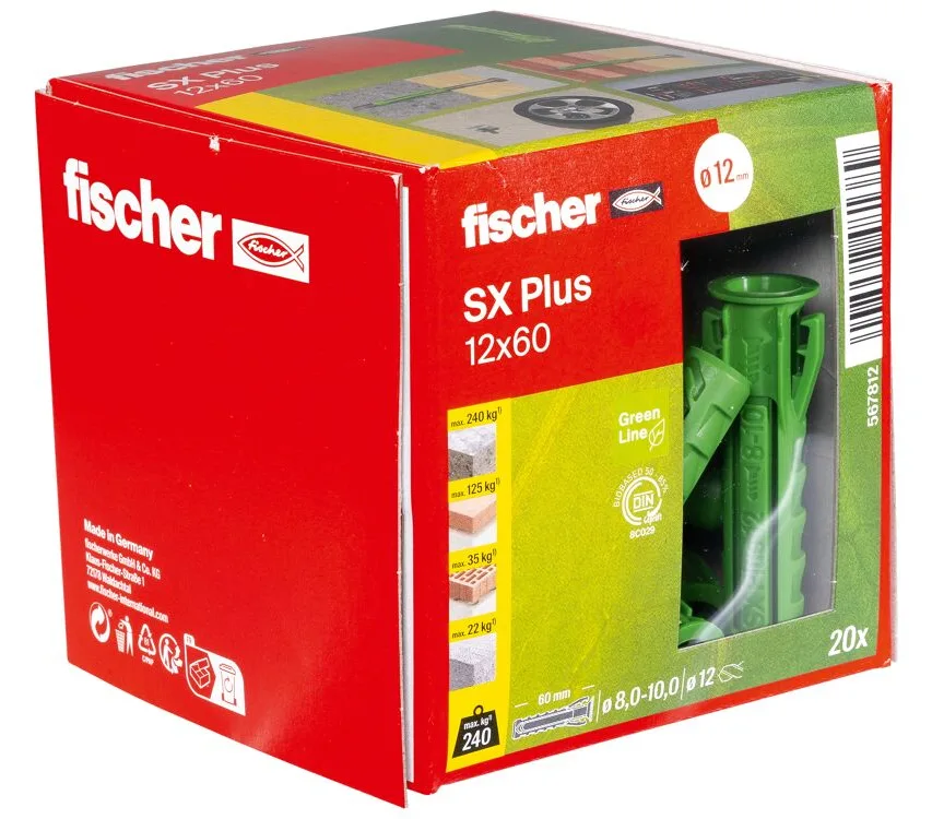 fischer 567812 - Spreizdübel - Autoklaven-Porenbeton - Mauerziegel - Beton - Gipsblock... - Grün - 1,2 cm - 60 mm, Ansicht 4
