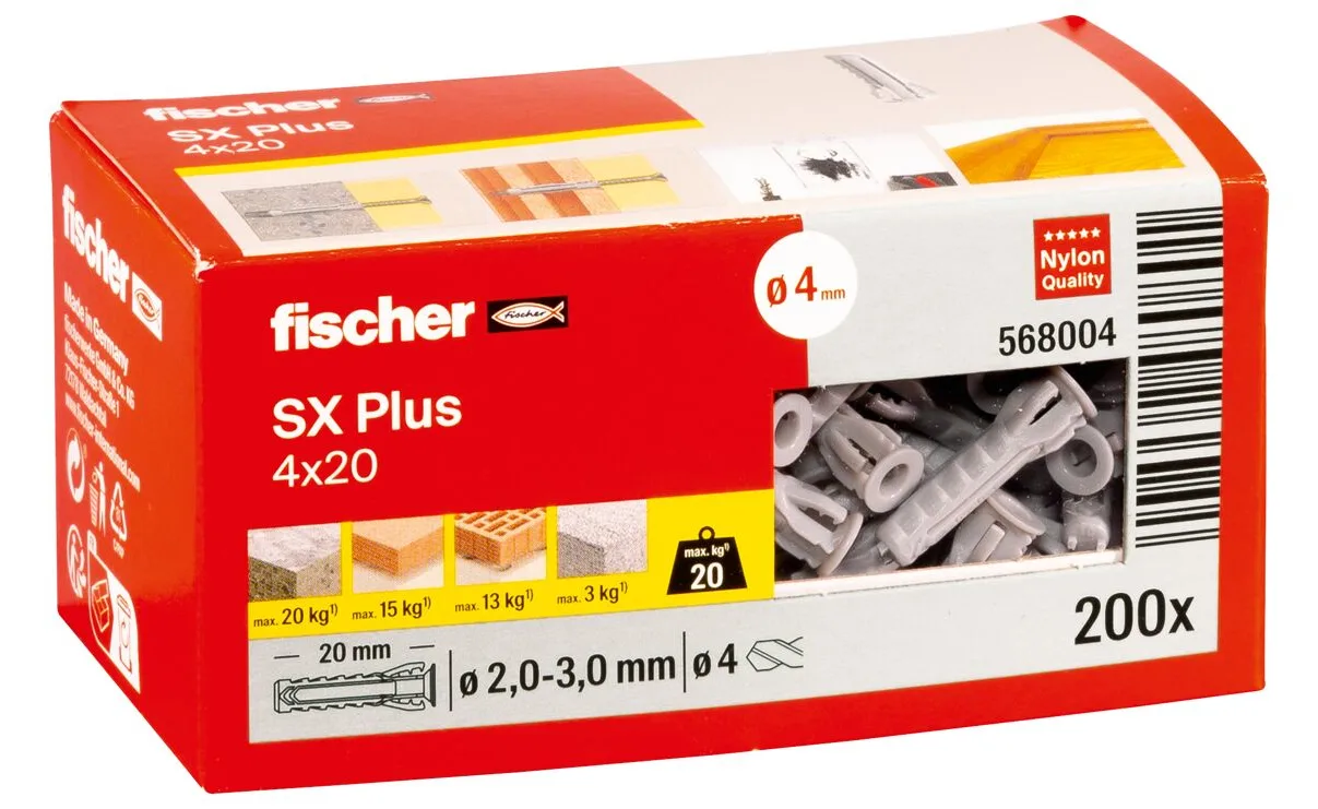 fischer 568004 - Spreizdübel - Autoklaven-Porenbeton - Mauerziegel - Beton - Gipsfaserplatten... - Nylon - Grau - 4 mm, Ansicht 2