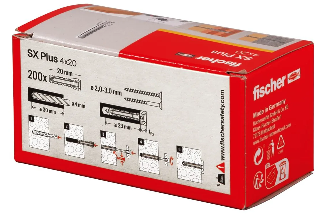 fischer 568004 - Spreizdübel - Autoklaven-Porenbeton - Mauerziegel - Beton - Gipsfaserplatten... - Nylon - Grau - 4 mm, Ansicht 3