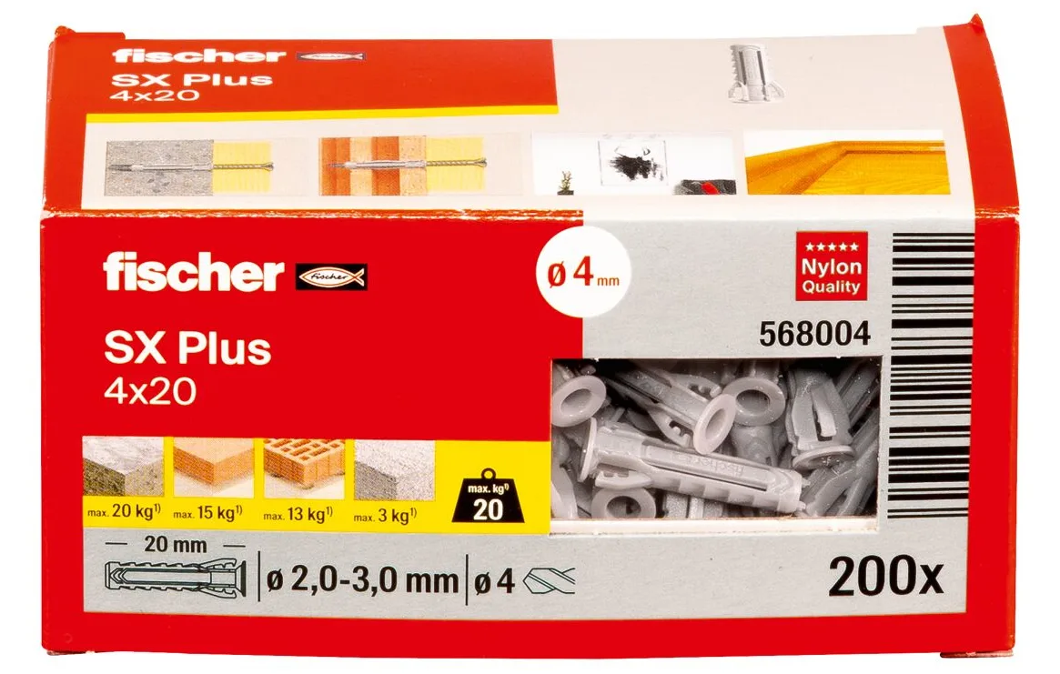 fischer 568004 - Spreizdübel - Autoklaven-Porenbeton - Mauerziegel - Beton - Gipsfaserplatten... - Nylon - Grau - 4 mm, Ansicht 4
