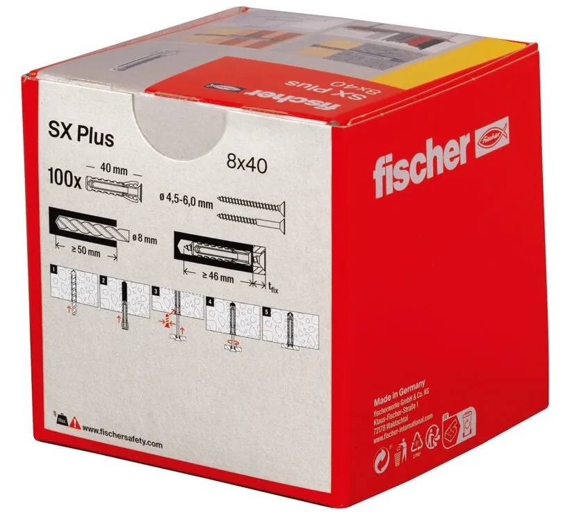 fischer 568008 - Spreizdübel - Autoklaven-Porenbeton - Mauerziegel - Beton - Gipsfaserplatten... - Nylon - Grau - 8 mm, Ansicht 3