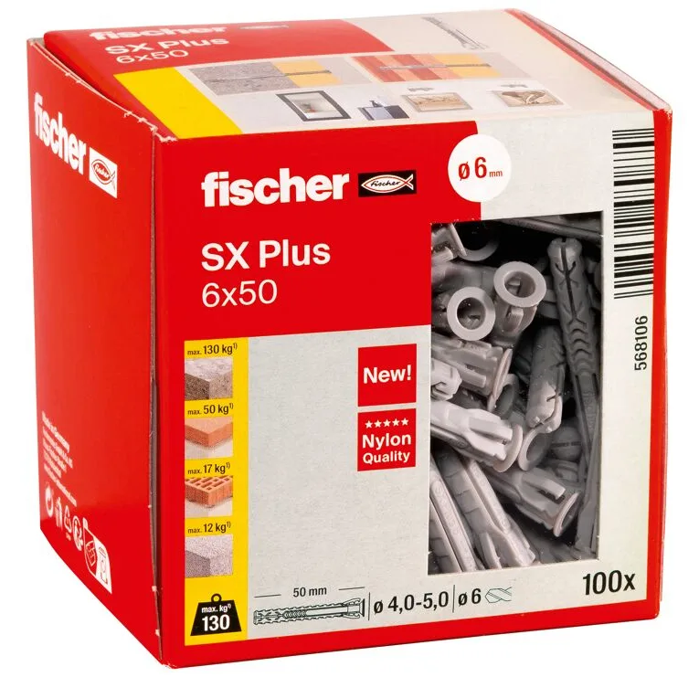 fischer 568106 - Spreizdübel - Autoklaven-Porenbeton - Mauerziegel - Beton - Gipsfaserplatten... - Nylon - Grau - 6 mm, Ansicht 4