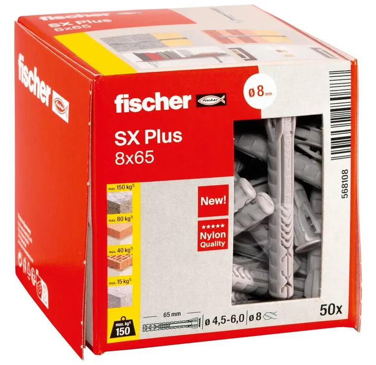 fischer 568108 - Spreizdübel - Autoklaven-Porenbeton - Mauerziegel - Beton - Gipsfaserplatten... - Nylon - Grau - 8 mm, Ansicht 4