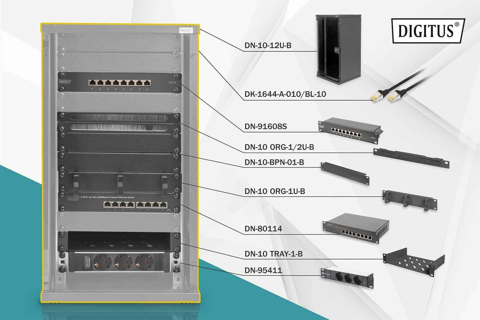 DIGITUS Netzwerk-Set 254 mm (10) - 12HE, 312 x 300 mm (B x T) von LumaTech