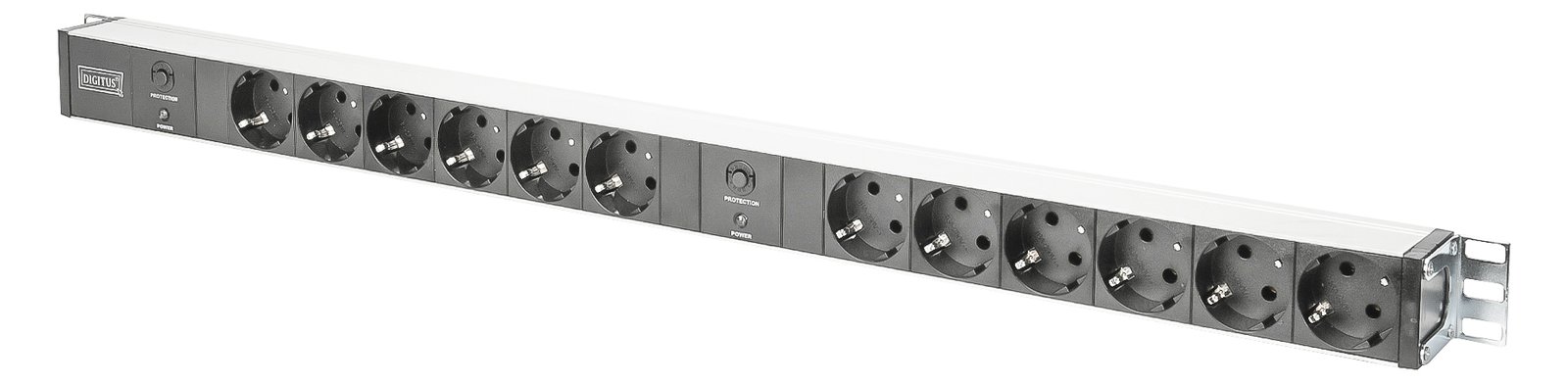 DIGITUS Steckdosenleiste mit Aluminiumprofil und Überlastschutz, 12-fach Schutzkontaktsteckdose