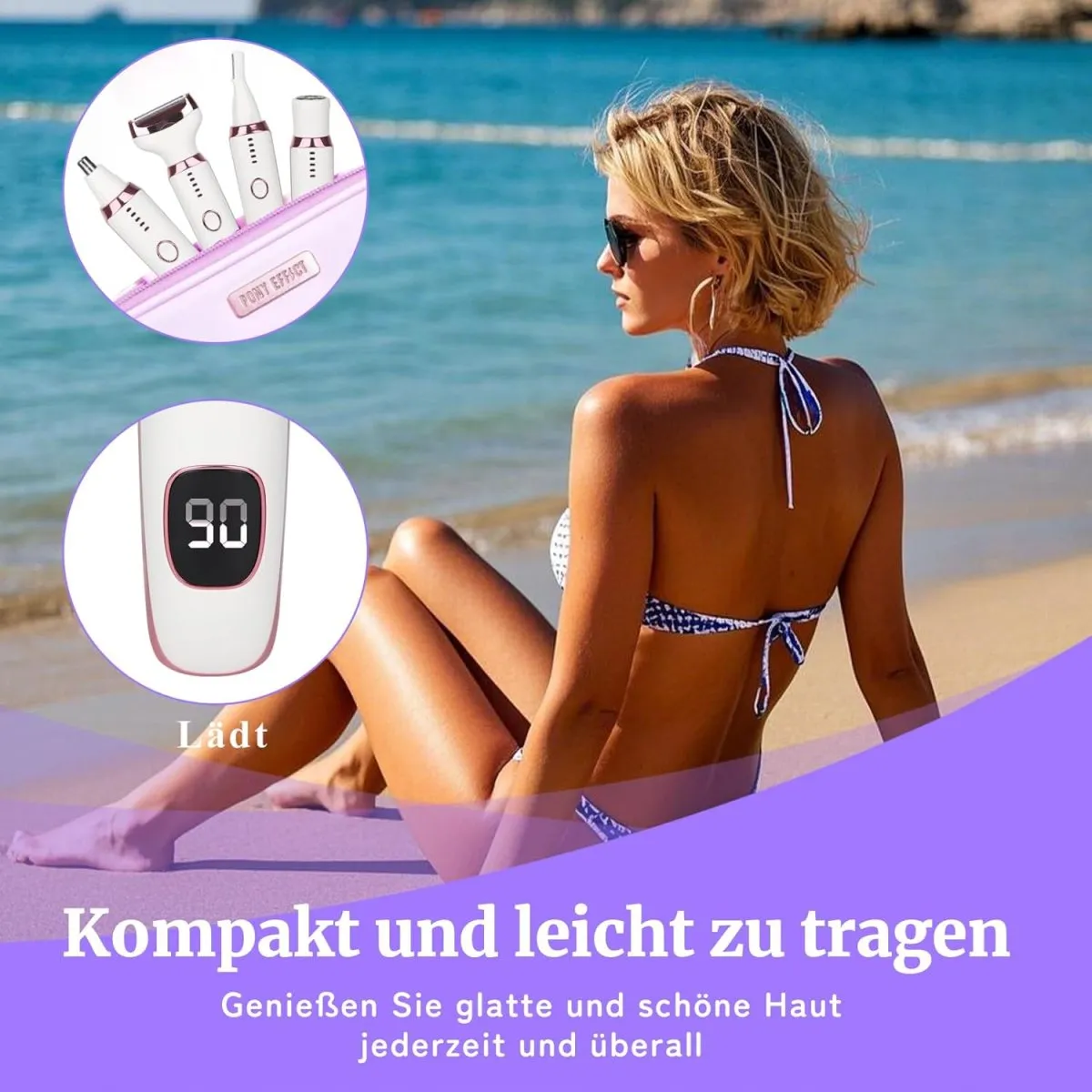Elektrischer Damenrasierer 4-in-1 mit LED Display für Frauen & Männer, Nass- & Trockenrasierer IPX7 Wasserdicht, Kabelloser Lady Shaver mit Nasenhaar-, Augenbrauen- & Gesichtstrimmer — Bild 7