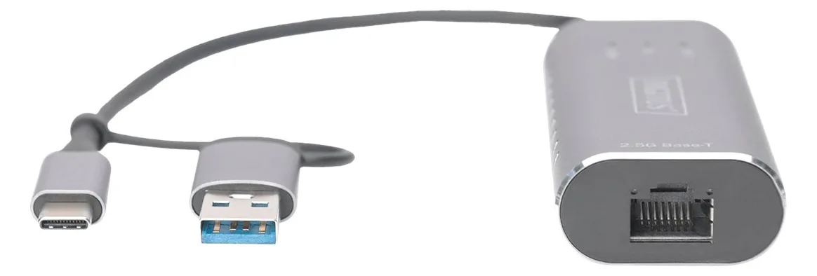 DIGITUS USB Type-C Gigabit Ethernet Adapter 2.5G, USB-C + USB A (USB3.1/3.0), Ansicht 2