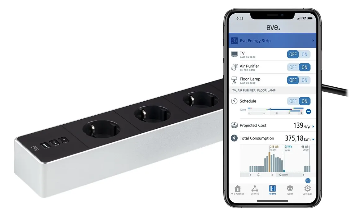 Elgato EVE Energy Strip - Steckdosenleiste - Wechselstrom 230 V - 3680 Watt - Wi-Fi - Ausgänge: 3 (3 x Strom Typ F), Ansicht 3