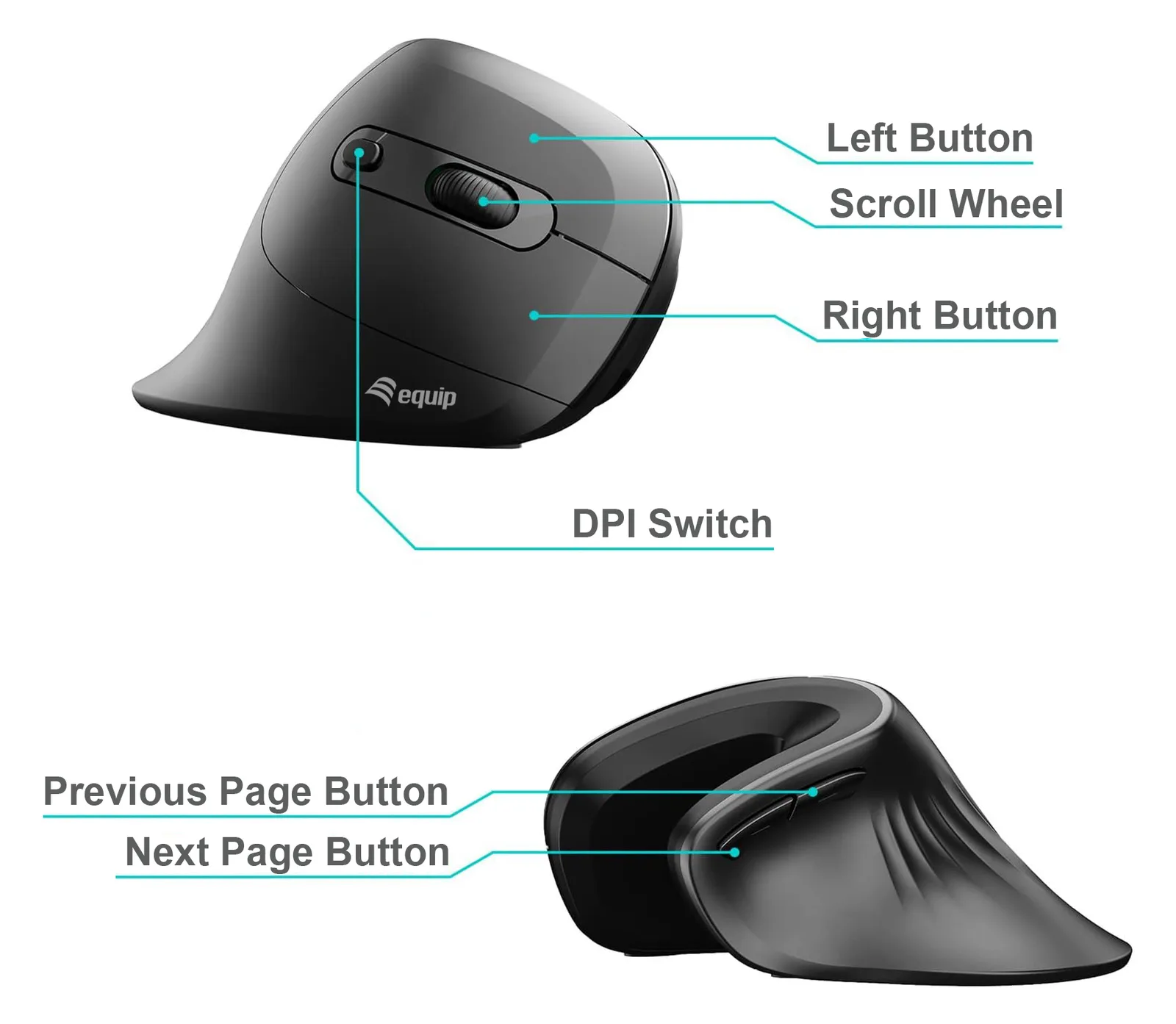 Equip Ergonomische Maus USB-A/-C Stker Rechts schwarz - Maus - 6 Tasten, Ansicht 4