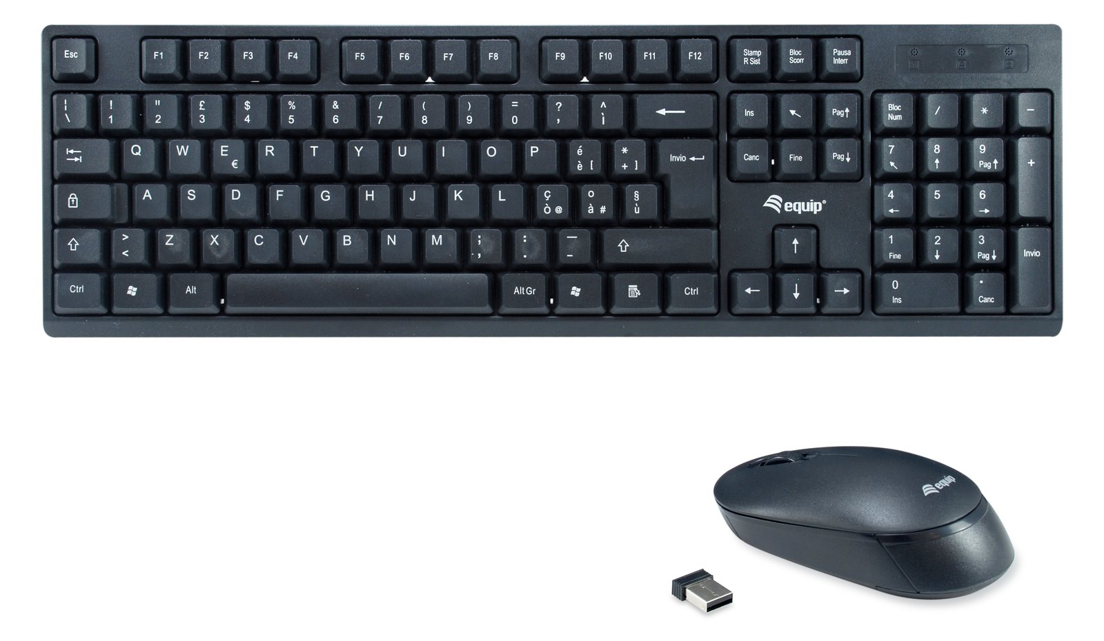 Equip Kabelloses Tastatur und Mausset - Kabellos - RF Wireless - Schwarz - Maus enthalten - TL: Italienisch, QWERTY