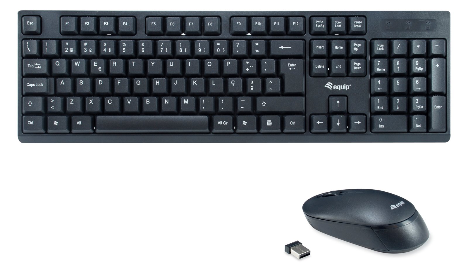 Equip Kabelloses Tastatur und Mausset - Kabellos - RF Wireless - Schwarz - Maus enthalten - TL: Portugiesisch, QWERTY