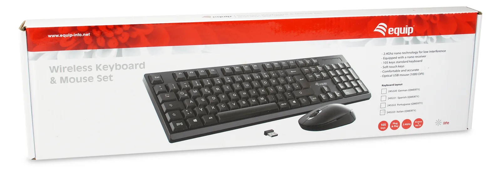 Equip Kabelloses Tastatur und Mausset - Kabellos - RF Wireless - Schwarz - Maus enthalten - TL: Portugiesisch, QWERTY, Ansicht 4