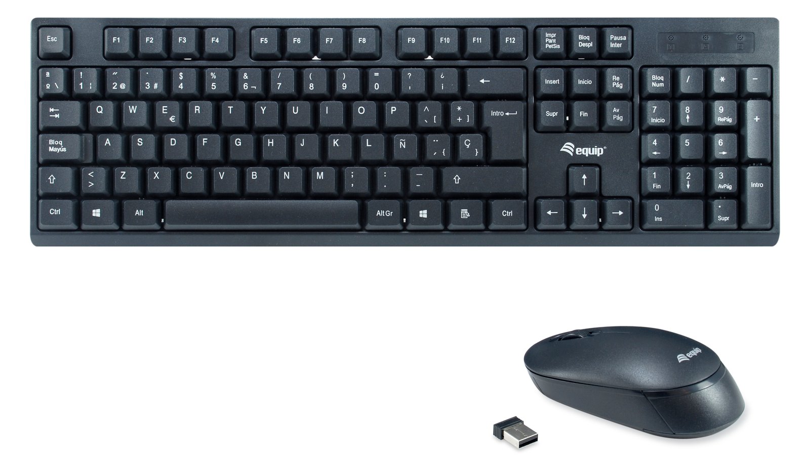 Equip Kabelloses Tastatur und Mausset - Kabellos - RF Wireless - Schwarz - Maus enthalten - TL: Spanisch, QWERTY