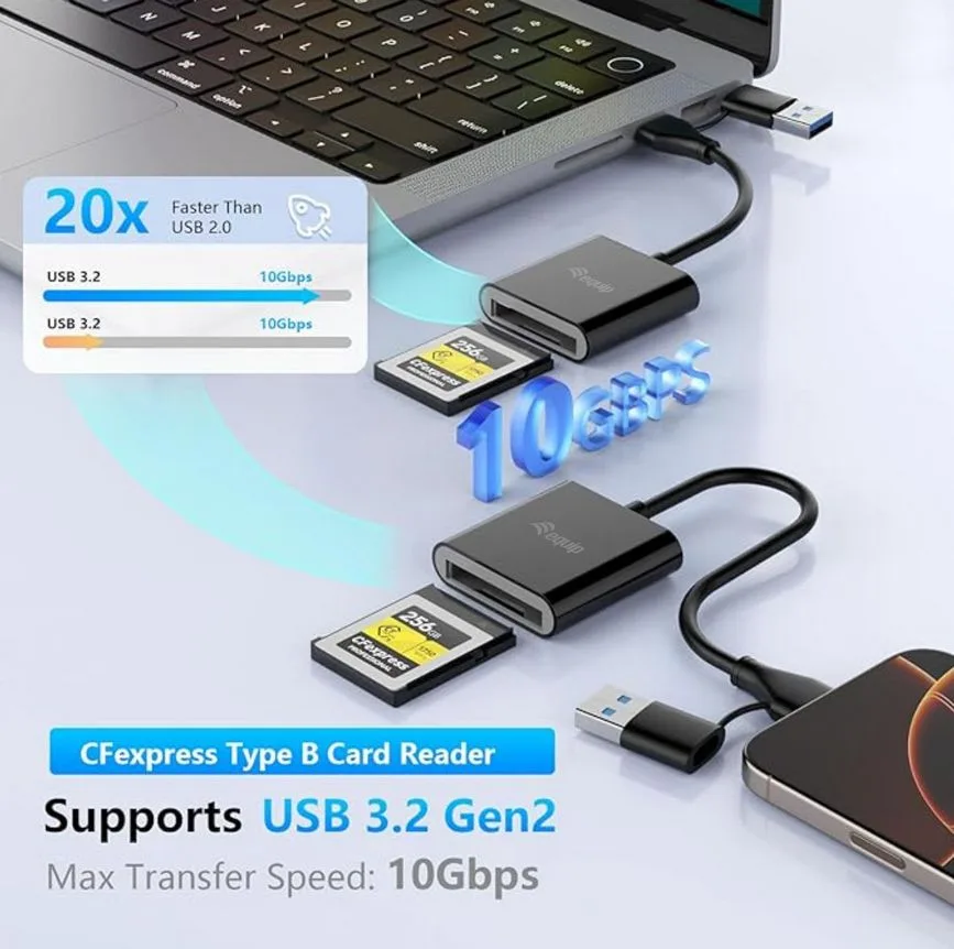 Equip Kartenleser CFexpress Type B USB-C/-A Adapt. 10Gbps - CF Express Typ A - CF Express Typ B, Ansicht 4