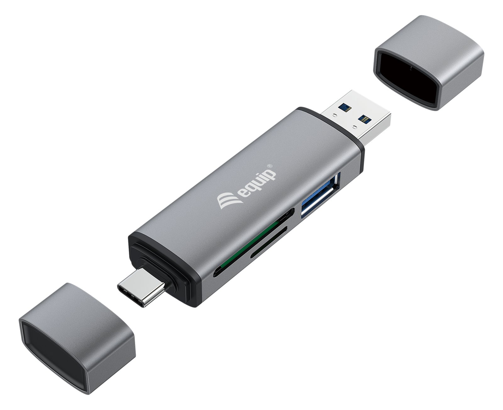 Equip Kartenleser mit USB 3.0-Hub - OTG - MicroSD (TransFlash) - MicroSDHC - SD - SDHC - Grau - CE & RoHS