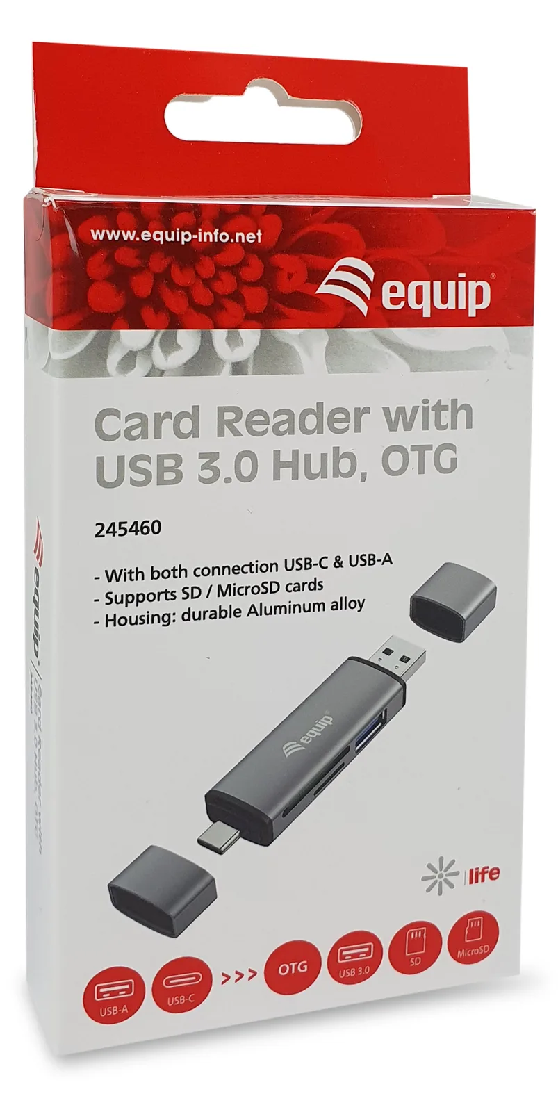 Equip Kartenleser mit USB 3.0-Hub - OTG - MicroSD (TransFlash) - MicroSDHC - SD - SDHC - Grau - CE & RoHS, Ansicht 2