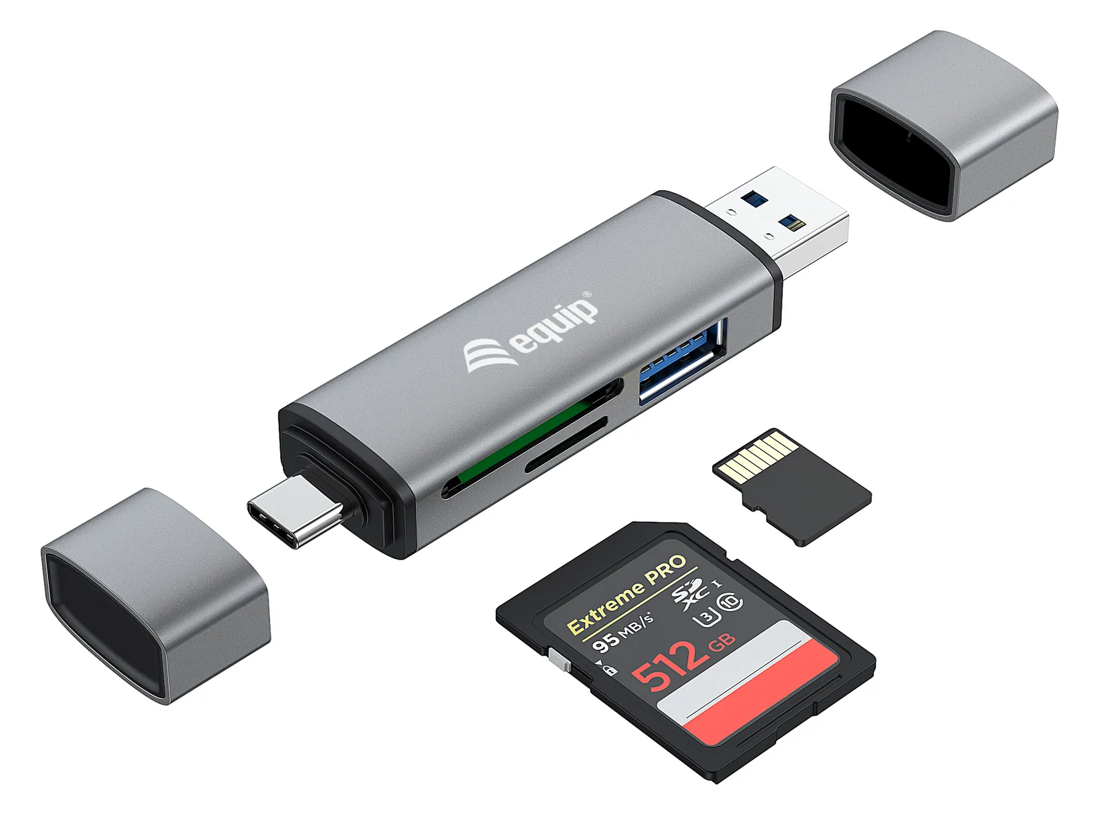 Equip Kartenleser mit USB 3.0-Hub - OTG - MicroSD (TransFlash) - MicroSDHC - SD - SDHC - Grau - CE & RoHS, Ansicht 4