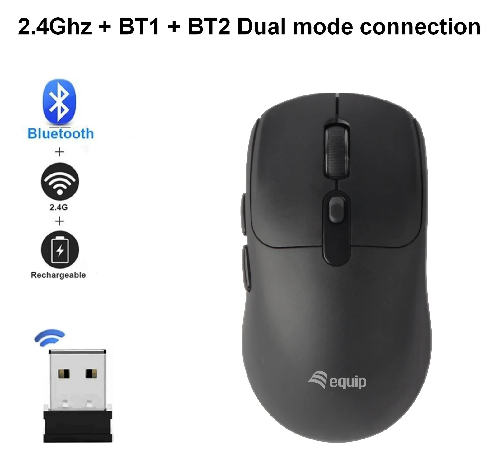 Equip Kompaktmaus Wireless Dual Mode 6Btn L+R schwarz, Ansicht 2