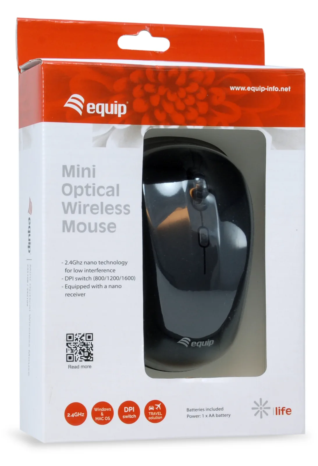 Equip Optische Mini Maus kabellos - Beidhändig - Optisch - RF Wireless - 1600 DPI - Schwarz, Ansicht 4
