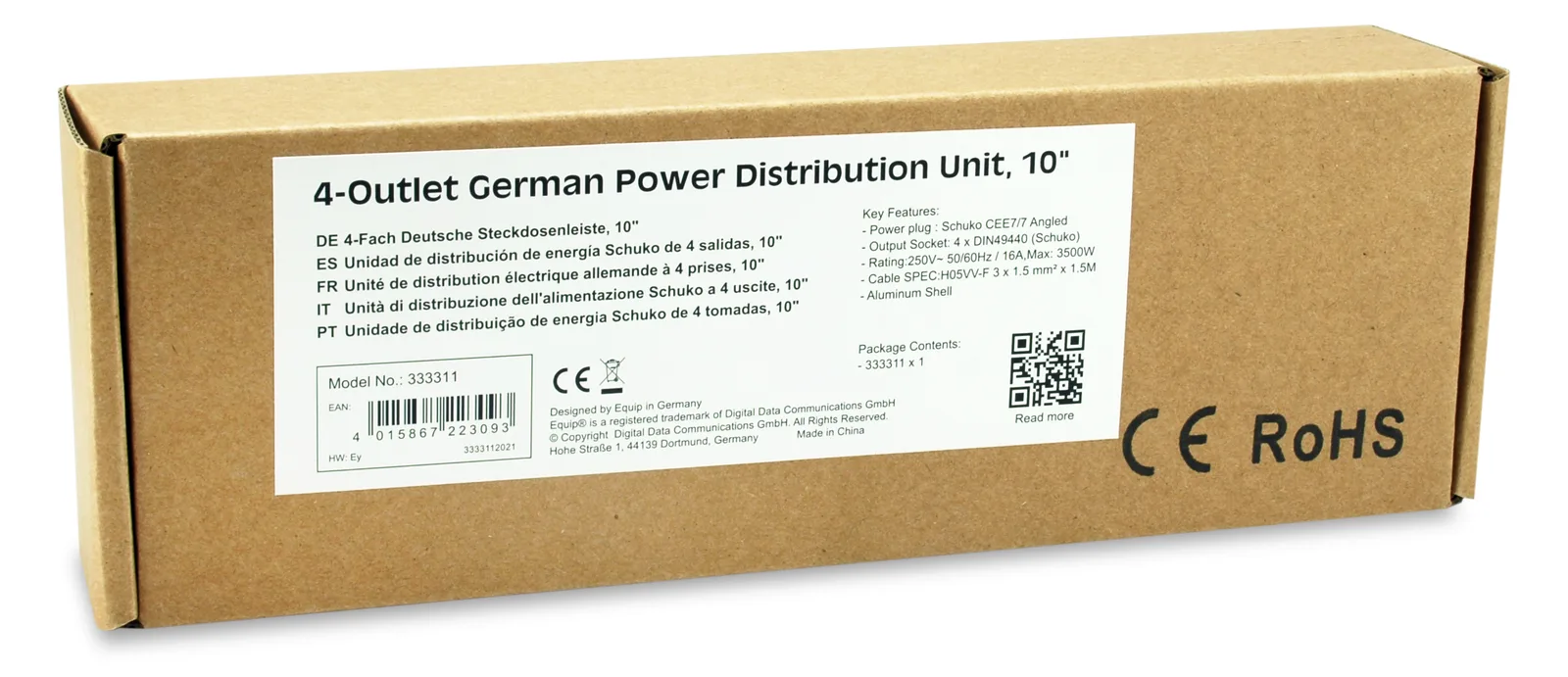 Equip Pro - Stromverteilungseinheit (Rack - einbaufähig) - Wechselstrom 220-240V - 3500 Watt - Eingang power CEE 7/7 - 4, Ansicht 4