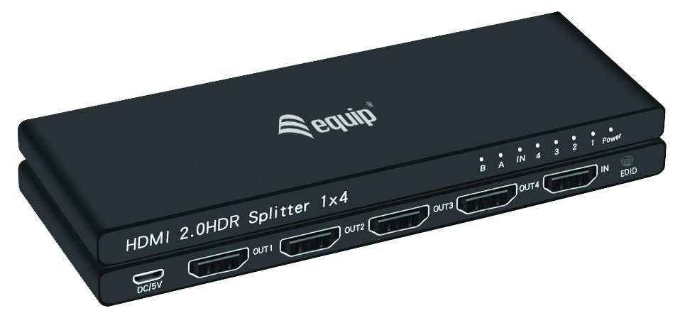 Equip Ultra-Slim 4-Port HDMI 2.0 Splitter - HDMI - 4x HDMI - 3840 x 2160 Pixel - Schwarz - Aluminium - 4K Ultra HD