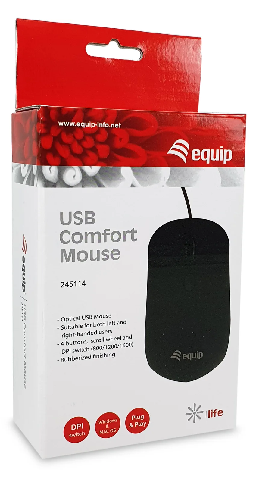 Equip USB-Komfortmaus - Beidhändig - Optisch - USB Typ-A - 1600 DPI - Schwarz, Ansicht 3