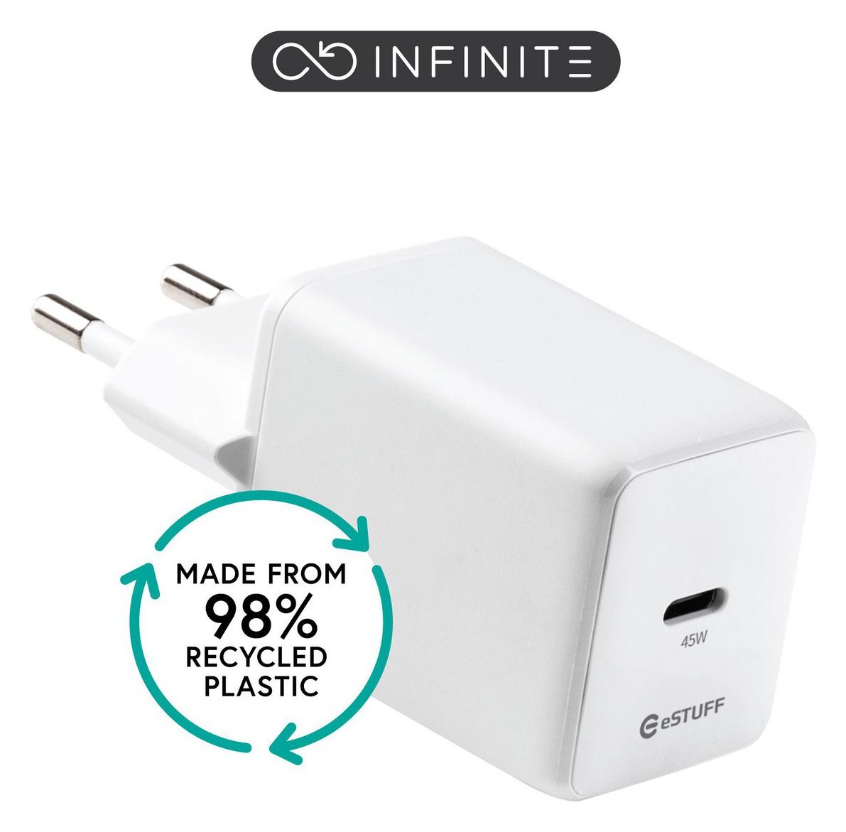 eSTUFF INFINITE (GRS) USB-C Charger EU PD 45W GaN. 1 x USB-C.