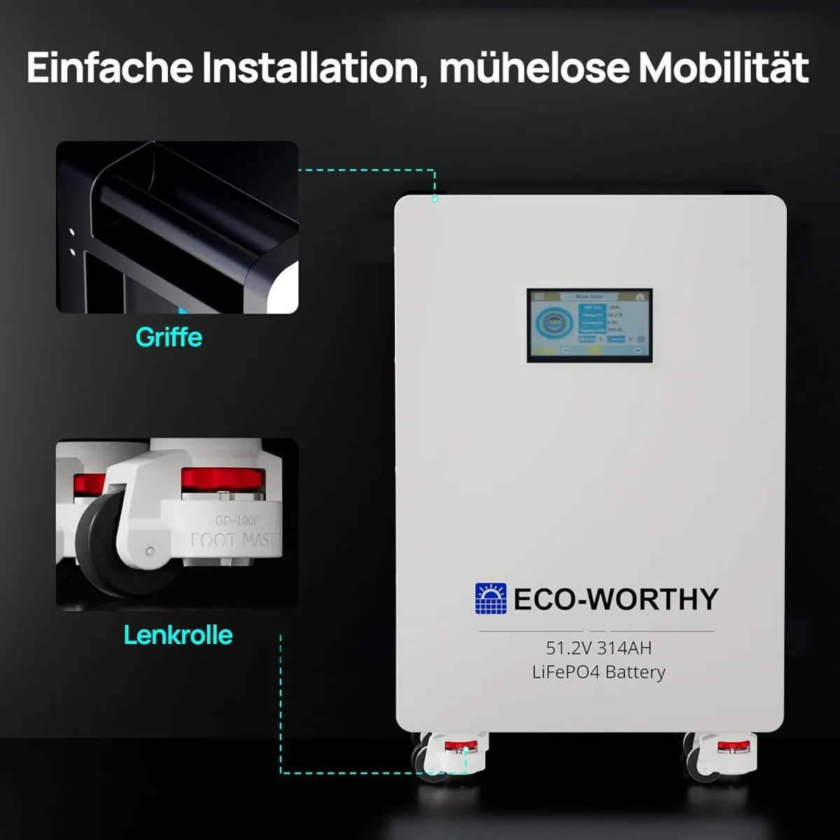 ECO-WORTHY 2PACK 48V 314Ah LiFePO4 Batterie 32,2kWh Stromspeicher und Leistungsschaltern 200A PACE BMS RS485/CAN/RS232 mit Bluetooth WLAN für Notstromversorgung zu Hause Netzunabhängige Solaranlagen — Bild 7