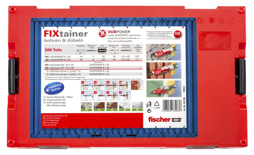 fischer FIXtainer 306 - Schrauben- & Dübelsatz - Beton - Grau - 150 Stück(e) - Box, Ansicht 3