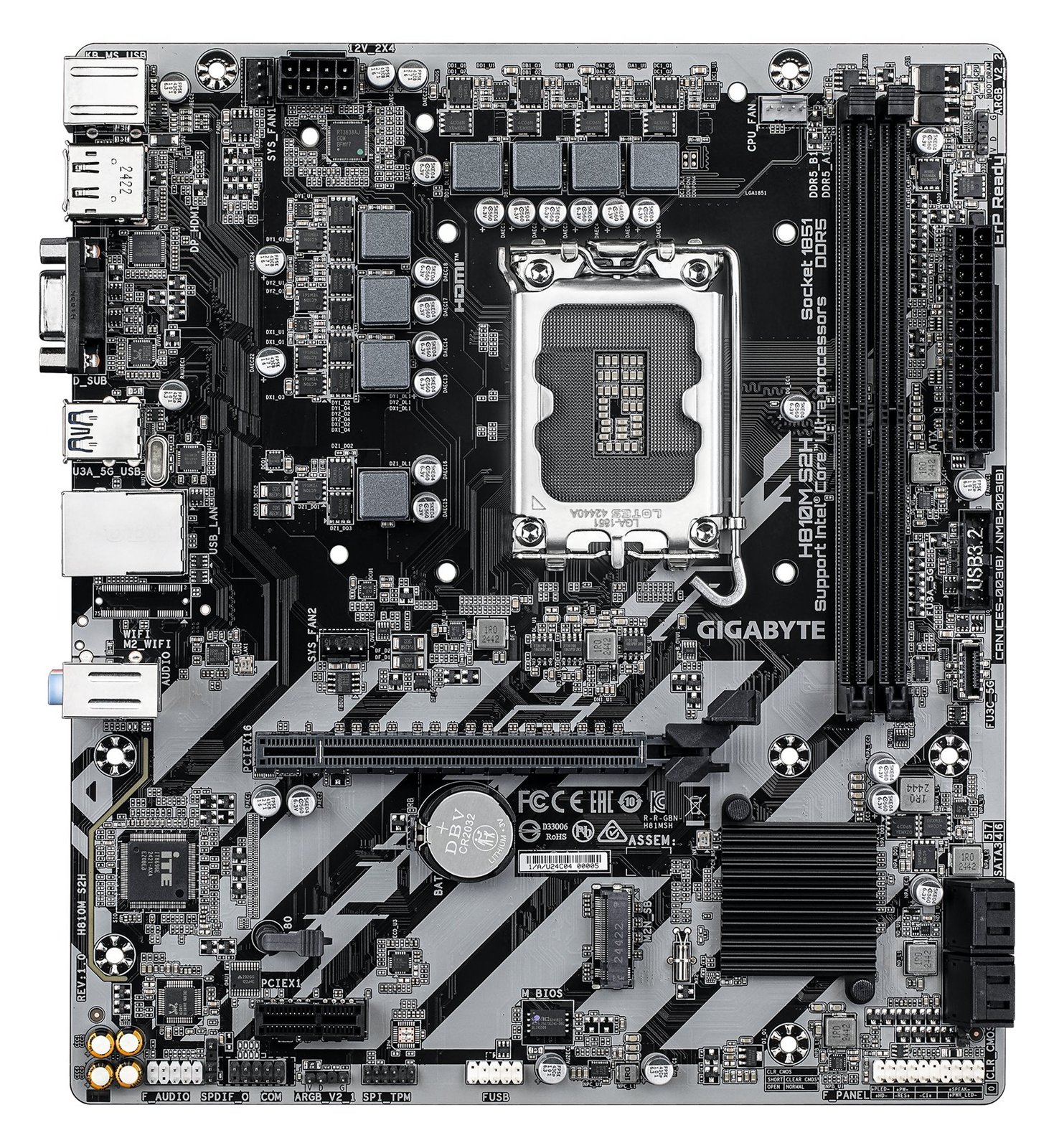 Gigabyte 1851 H810M S2H - DDR5/M.2/DP/HDMI/VGA/mATX - Mainboard - Intel H810 von LumaTech