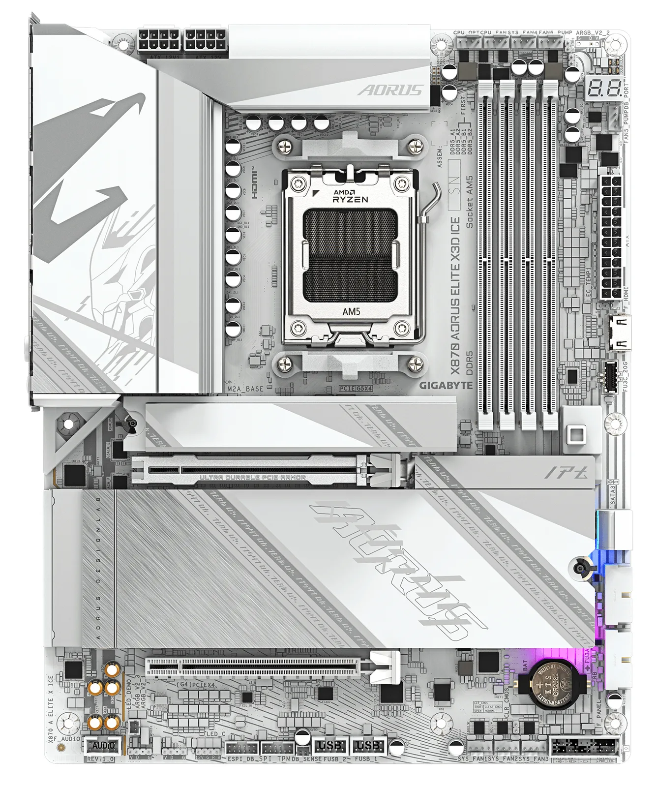 Gigabyte AORUS X870 ELITE X3D ICE - Motherboard - ATX - Socket AM5 - AMD X870 Chipsatz - USB-C 3.2 Gen 2x2…, Ansicht 2