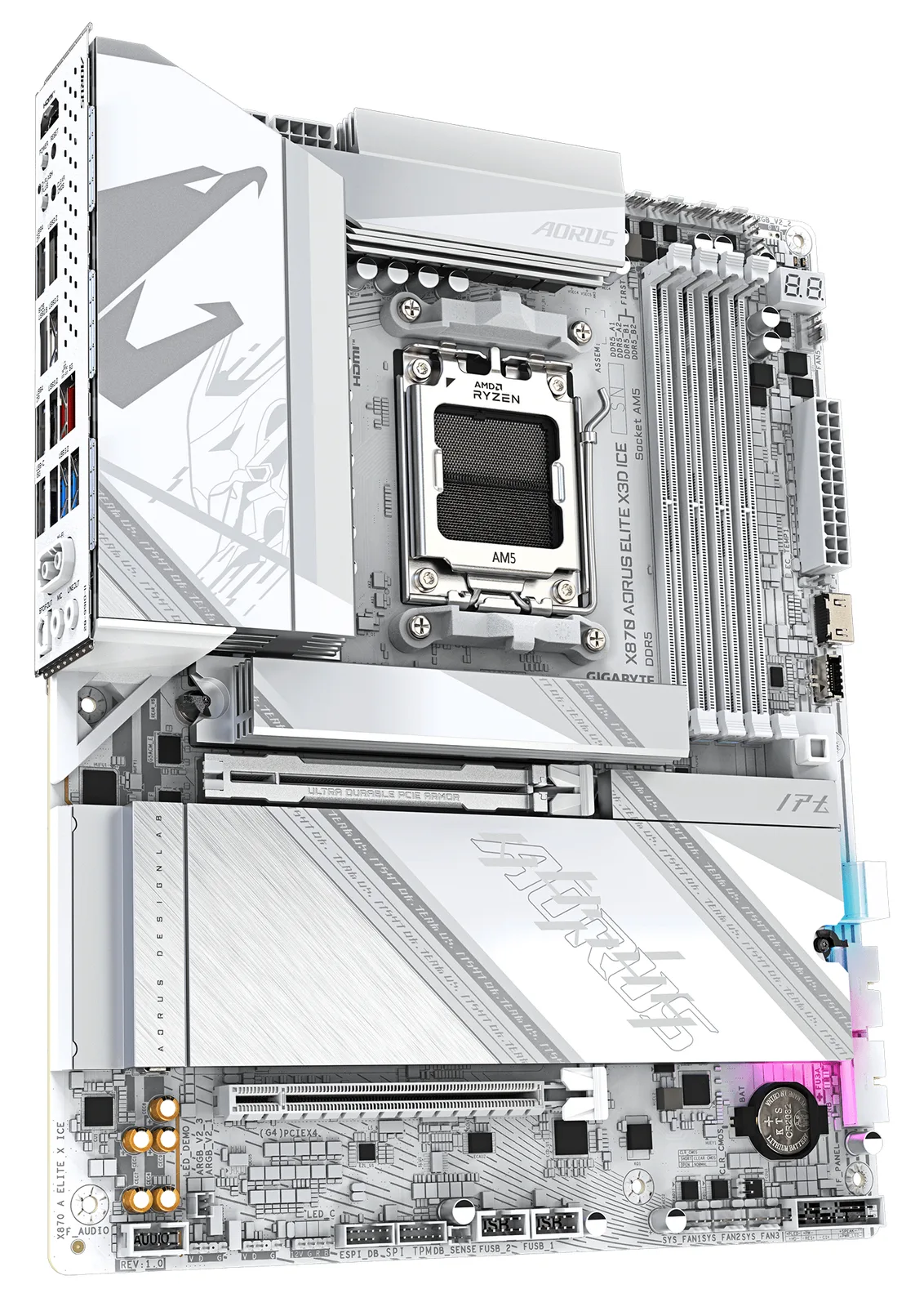Gigabyte AORUS X870 ELITE X3D ICE - Motherboard - ATX - Socket AM5 - AMD X870 Chipsatz - USB-C 3.2 Gen 2x2…, Ansicht 3