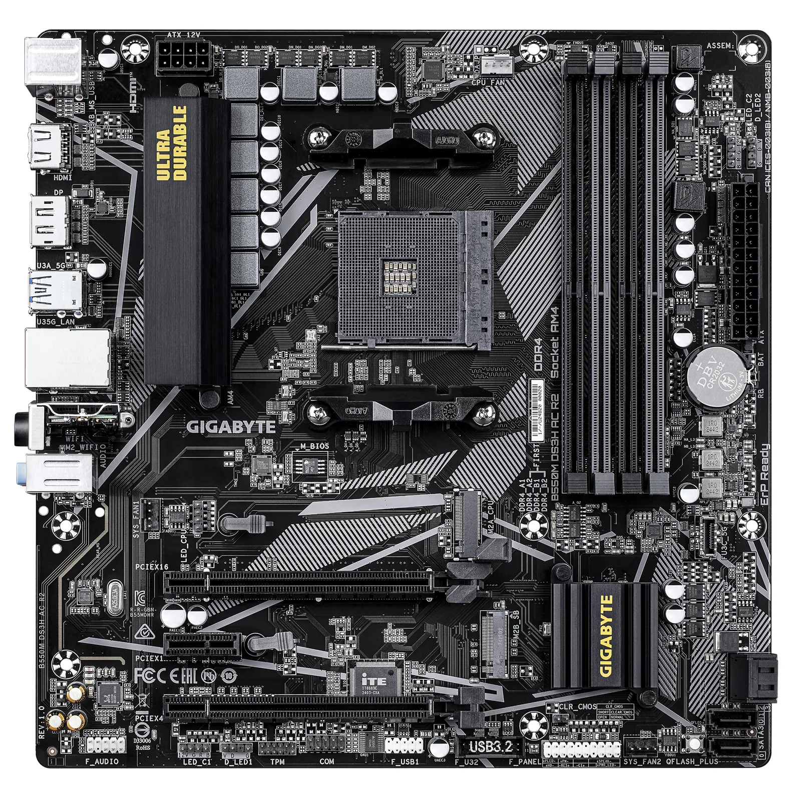Gigabyte B550M DS3H AC R2 - Motherboard - micro ATX - Socket AM4 - AMD B550 Chipsatz - USB 3.2 Gen 1 - Onboard-Grafik, Ansicht 2
