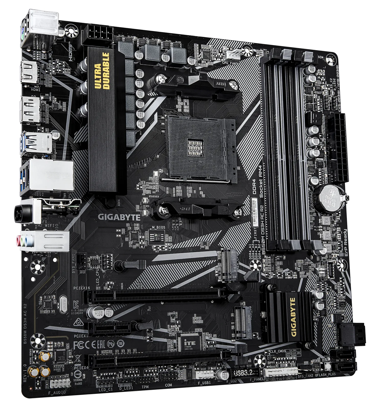Gigabyte B550M DS3H AC R2 - Motherboard - micro ATX - Socket AM4 - AMD B550 Chipsatz - USB 3.2 Gen 1 - Onboard-Grafik, Ansicht 3
