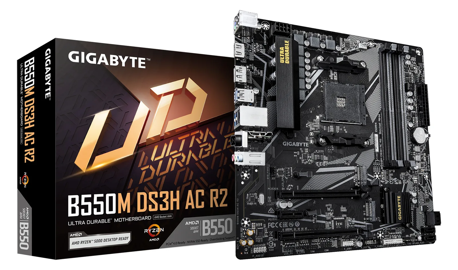 Gigabyte B550M DS3H AC R2 - Motherboard - micro ATX - Socket AM4 - AMD B550 Chipsatz - USB 3.2 Gen 1 - Onboard-Grafik, Ansicht 4