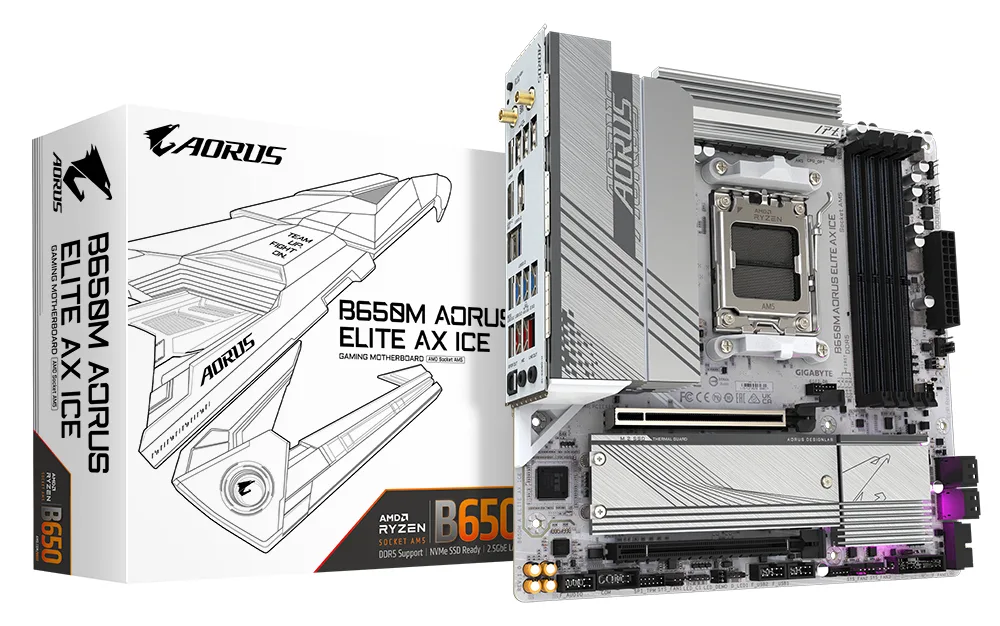 Gigabyte B650M AORUS ELITE AX ICE - Motherboard - micro ATX - Socket AM5 - AMD B650 Chipsatz - USB 3.2 Gen 1, USB 3.2 G, Ansicht 2